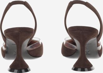 Amina Muaddi Womens Slingbacks Lara Suede Dark Brown Leather Shoe