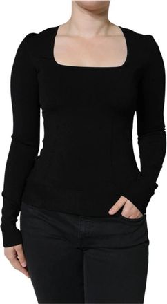 Dolce & Gabbana Zwarte Vierkante Hals Lange Mouw Blouse - Dames - Longsleeves - Zwart - S - Polyester - Tops