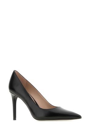 Stuart Weitzman Womens Black Leather Stuart Pumps Scarpe Con Tacco High Heel Shoes