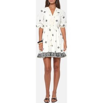 Adelyn Rae Soraya Embroidered Cotton Minidress in Ivory/Black at Nordstrom, Size X-Small