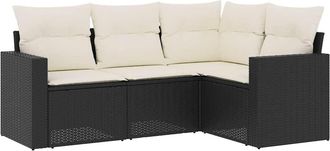 vidaXL Juego De Sof&aacute;s Jard&iacute;n 4 Pzas Con Cojines Rat&aacute;n Sint&eacute;tico Negro Vidaxl