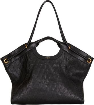 Balmain Large Tote in topstitched leather in Black at Nordstrom