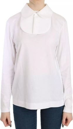 Dolce & Gabbana White Cotton Longsleeve Collared Womens Blouse