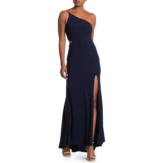 Jump Apparel One-Shoulder Side Cutout Gown in Navy at Nordstrom, Size 11