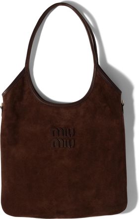 Miu Miu Ivy Suede Tote Bag, Woman, Dark Brown/burl Wood