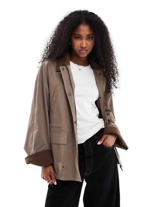 Only contrast detail barn jacket in brown