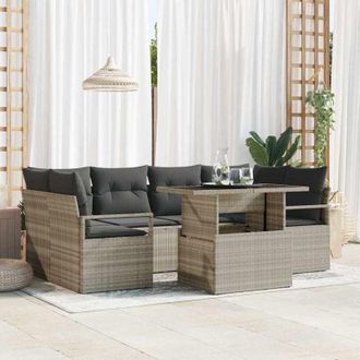 vidaXL Conjunto De Sof&aacute; De Jard&iacute;n 7 Pcs Gris Claro Polirat&aacute;n Vidaxl