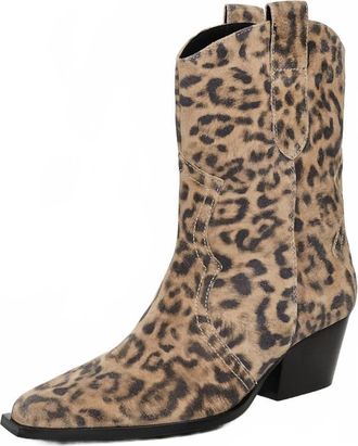 Free People Womens Cat Nap Cowboy Boots In Leopard Suede