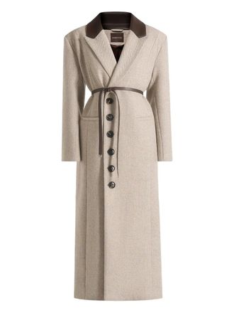 Mani&egrave;re De Voir Anissa herringbone leather-collar coat - Neutrals