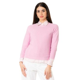 Max Mara Round-neck Knitwear, female, Pink, Size: L Maglia in cotone