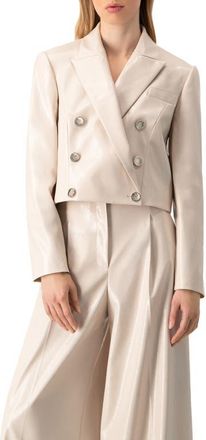 Ivonne Faun-Leather Double-Breasted Short Blazer in Ivory at Nordstrom, Size 14