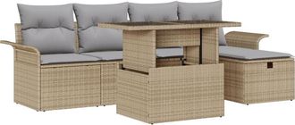 vidaXL Garden Sofa Set with Cushion 6 pcs Beige Poly rattan vidaXL