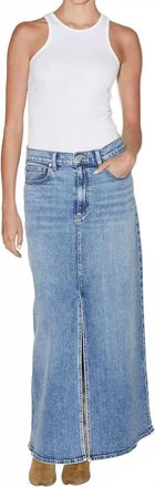 LE JEAN Beach House Denim Maxi Skirt In Faded Blue Wash