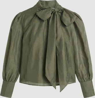 Karen Millen Womens Plus Size Organdie Woven Pussybow Blouse - Khaki Lyocell - Size 24 UK