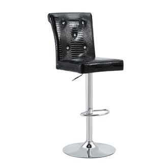 STILVORA Lote De 2 Taburetes De Bar Regulables, Respaldo Con Motivo Cocodrilo Y Botones Cristal, Pvc, Negro