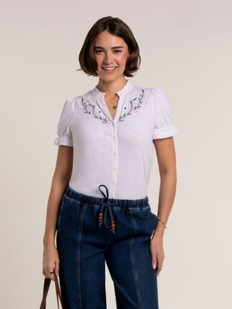 Brakeburn Isadora Embroidery Detail Blouse in White at Nordstrom, Size 14
