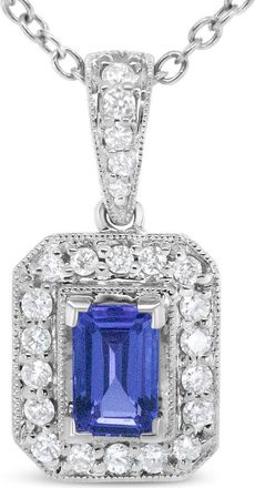 House of Brilliance 18K White Gold 1/4 Cttw Diamond and 6x4mm Purple Tanzanite Halo Pendant Necklace at Nordstrom