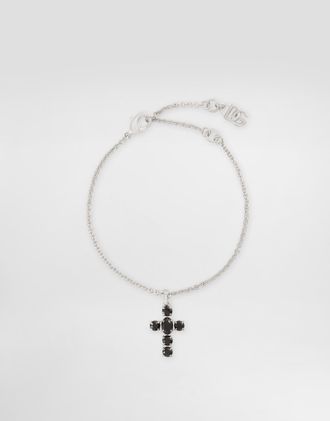 Dolce & Gabbana Link Bracelet With Rhinestone-detailed Cross Charms - Woman Bijoux Silver Metal Onesize
