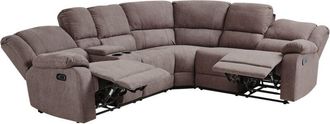 Beliani Electric Recliner Corner Sofa 5 Seater ROKKE Fabric Taupe with USB Port Left Hand