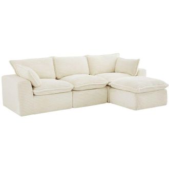 Vente-Unique Divano angolare modulare con pouf in velluto a coste grosse beige - CYROMA