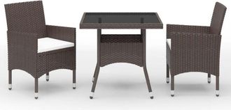 vidaXL Vidaxl - Muebles De Jard&iacute;n 3 Piezas Rat&aacute;n Sint&eacute;tico Y Vidrio Marr&oacute;n