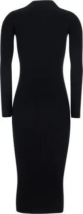 Elisabetta Franchi Womens Ribbed Knit Dress With Ajour Details Black Viscose