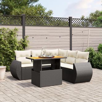 vidaXL Set De Sof&aacute;s De Jard&iacute;n 6 Piezas Y Cojines Rat&aacute;n Sint&eacute;tico Negro Vidaxl