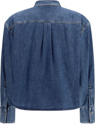 Brunello Cucinelli Womens Denim Shirt With Jewel Details Blue Vintage Cotton