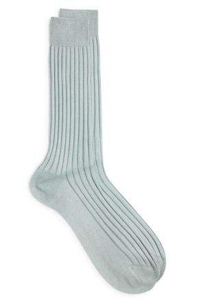 Canali Ribbed Cotton Dress Socks in Green at Nordstrom, Size Medium