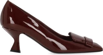 Sergio Rossi Glossy Burgundy Square Toe Pumps With Spool Heel