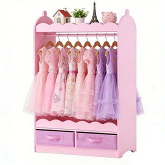 OEM Armario De Disfraces Para Ni&ntilde;os Con Espejo, Perchero Infantil Con Cajones, Organizador De Ropa, Mueble De Madera Estilo Cuento De Hadas Con Barra Y Co