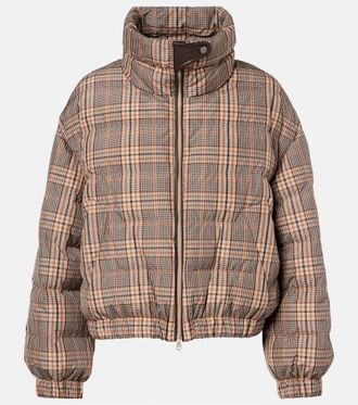 Brunello Cucinelli Chaqueta de plumas a cuadros con piel