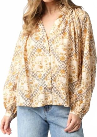 Olivaceous Runa Mix Long Sleeve Blouse In Gold/cream