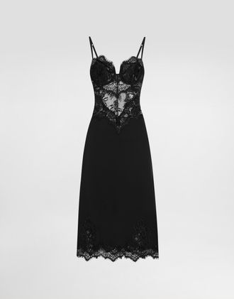 Dolce & Gabbana Lace And Charmeuse Calf-length Slip Dress - Woman Dresses Black Silk 42