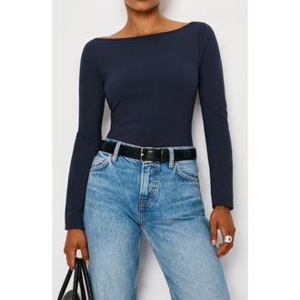 Reformation Wiley Ballet Neck Top in Midnight at Nordstrom, Size X-Large