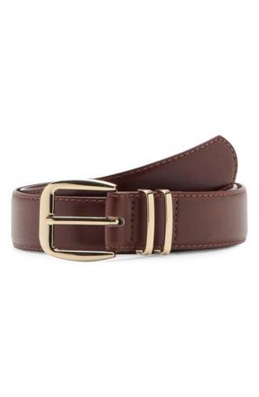 Mango Square Buckle Belt in Brown at Nordstrom, Size Medium