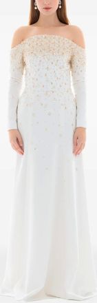 Dina Melwani Abito da sera con decorazione - Bianco