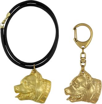 OEM American Pit Bull Terrier, Pit Bull, American Pit Bull Terrier, Pitbul, Apbt - Llavero Y Collar Con Perro En Caja, Producto Ba&ntilde;ado En Oro De Alta Cali