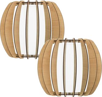 Loops 2 PACK Wall Light Colour White Steel Shade Maple White Wood Glass E27 1x60W