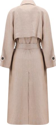 Brunello Cucinelli Womens Linen Trench Coat With Lurex Rosa Argento Linen; Polyamide; Polyester