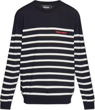Dsquared2 Trui met logo - Heren - Ronde hals truien - Blauw - XL - Wol - Truien & Vesten