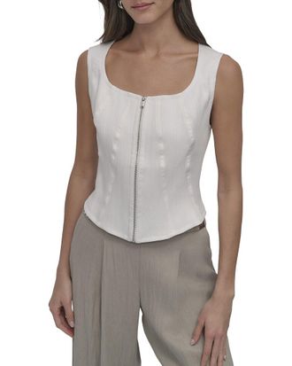 DKNY Dkny Zip Front Seamed Vest Top
