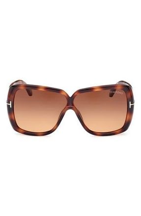 Tom Ford 61mm Geometric Sunglasses in Dark Havana /Gradient Brown at Nordstrom Rack