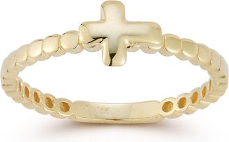 Ember Fine Jewelry 14K Gold Dainty Cross Beaded Ring