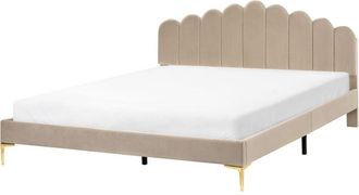 Beliani Cama de terciopelo con patas de metal cabecero y somier de láminas gris pardo 180 x 200 cm Sauvian