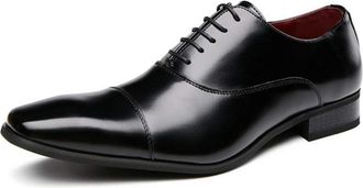 Generic Dress Formal Shoes for Men Lace Up Square Cap Toe Snip Toe Cowhide Non Slip Rubber Sole Anti-Slip Slip Resistant Party(Black,6.5 UK)