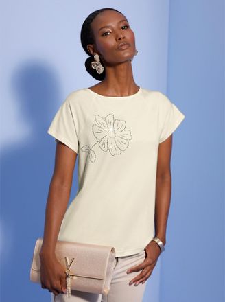 Cr&eacute;ation L Kurzarmshirt CREATION L Modal-Baumwoll-Shirt, Damen, Gr. 36, champagner, 48% Modal, 47% Baumwolle, 5% Elasthan, unifarben, U-Boot-Ausschnitt, Shirts K