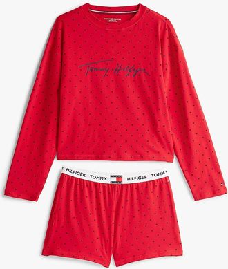 Tommy Hilfiger Womens Tommy Hilfiger HERITAGE Womens Pyjama Set Hearts Primary Red Aop - Size: 14