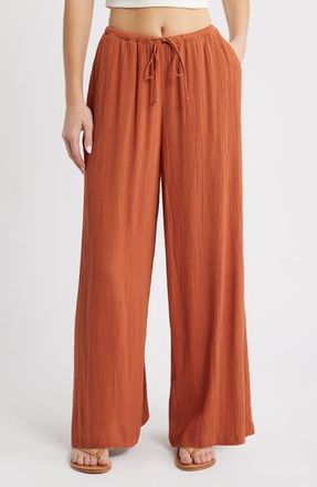 Billabong Beach Bound Crinkle Wide Leg Pants in Sedona at Nordstrom, Size X-Small