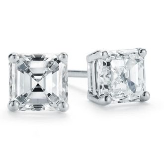 Pompeii3 VS 1 1/4 Ct Asscher Cut Solitaire Moissanite Studs Womens Earrings White Gold